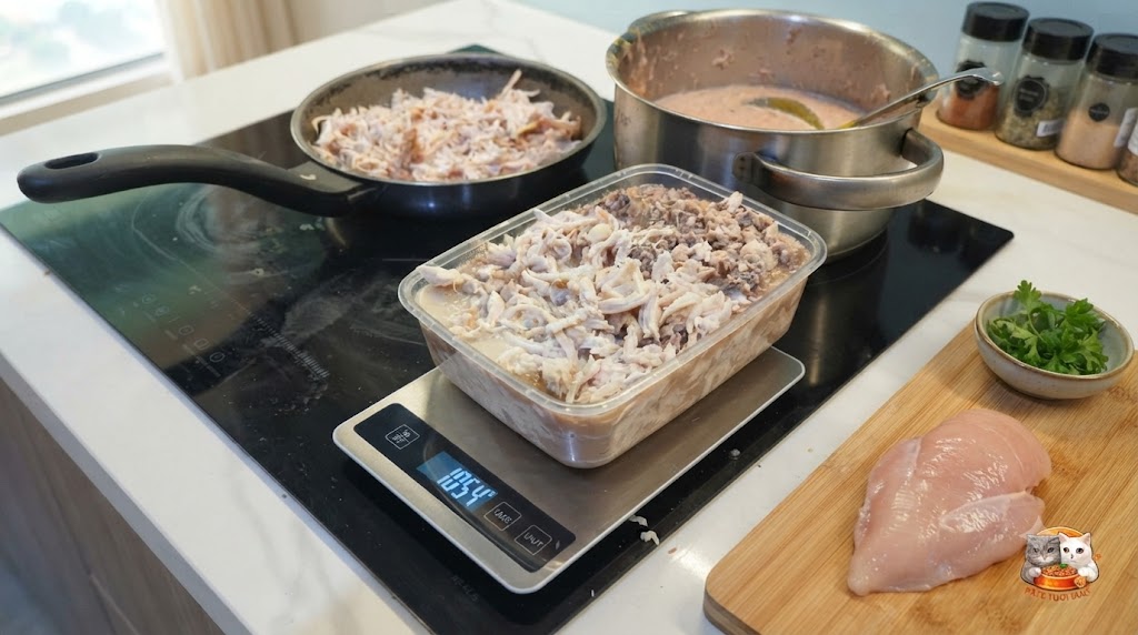 Làm pate cho mèo từ ức gà